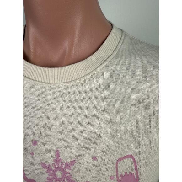 Victoria's Secret PINK Long Sleeve Fleece Crew Neck Ivory Sweatshirt  Size L - Picture 2 of 10